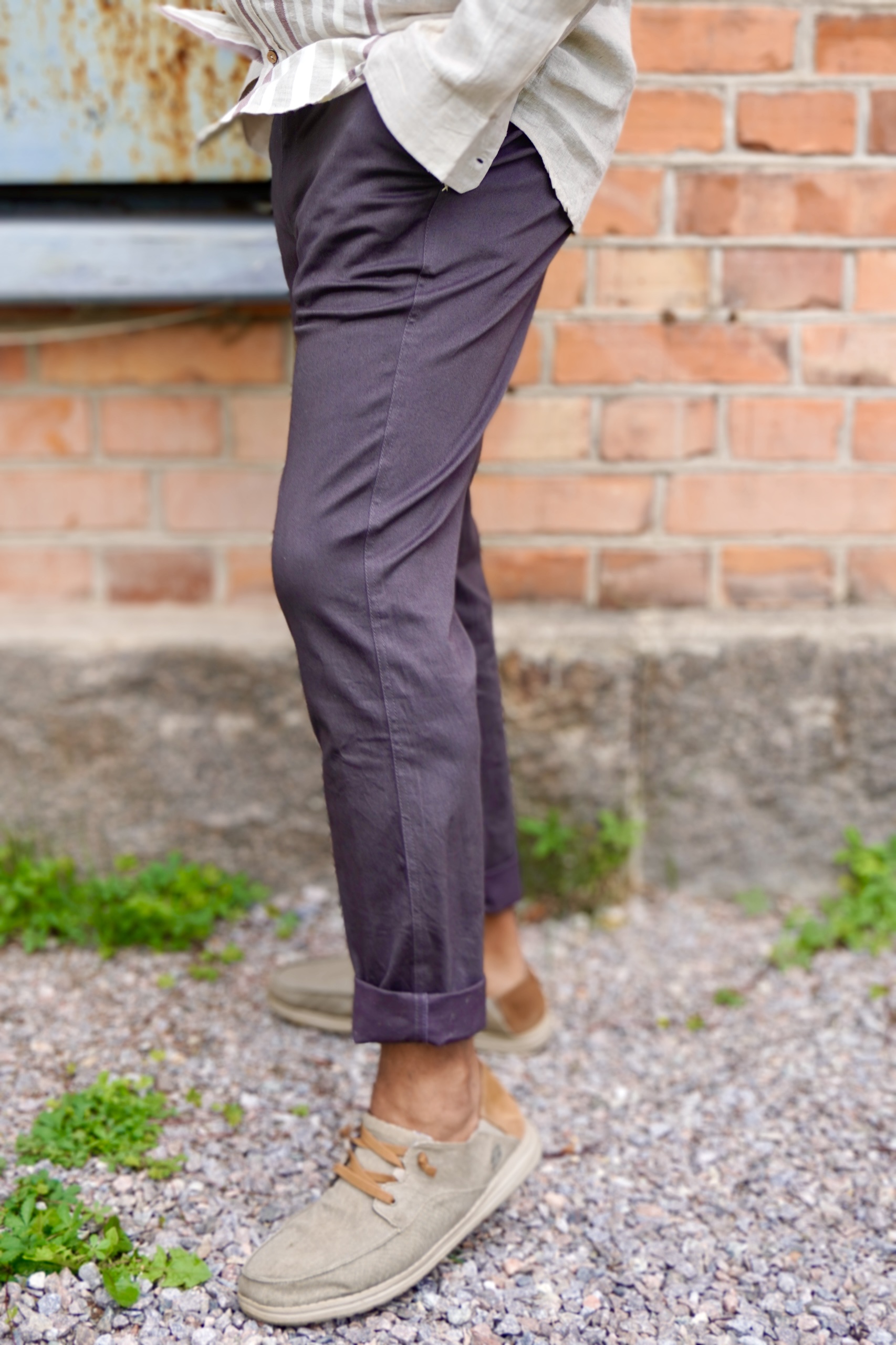 WATTS SOLID COTTON STRETCH TROUSERS CHARCOAL  - 4