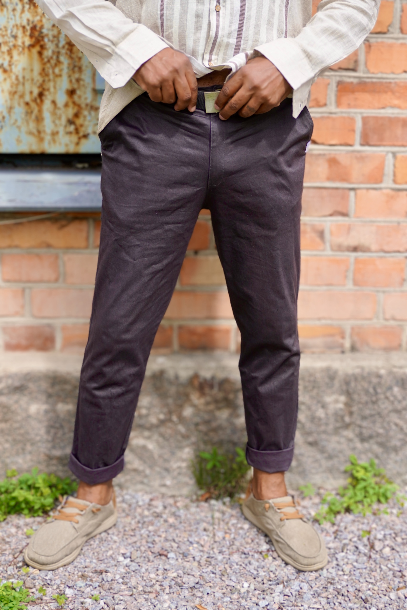 WATTS SOLID COTTON STRETCH TROUSERS CHARCOAL  - 3