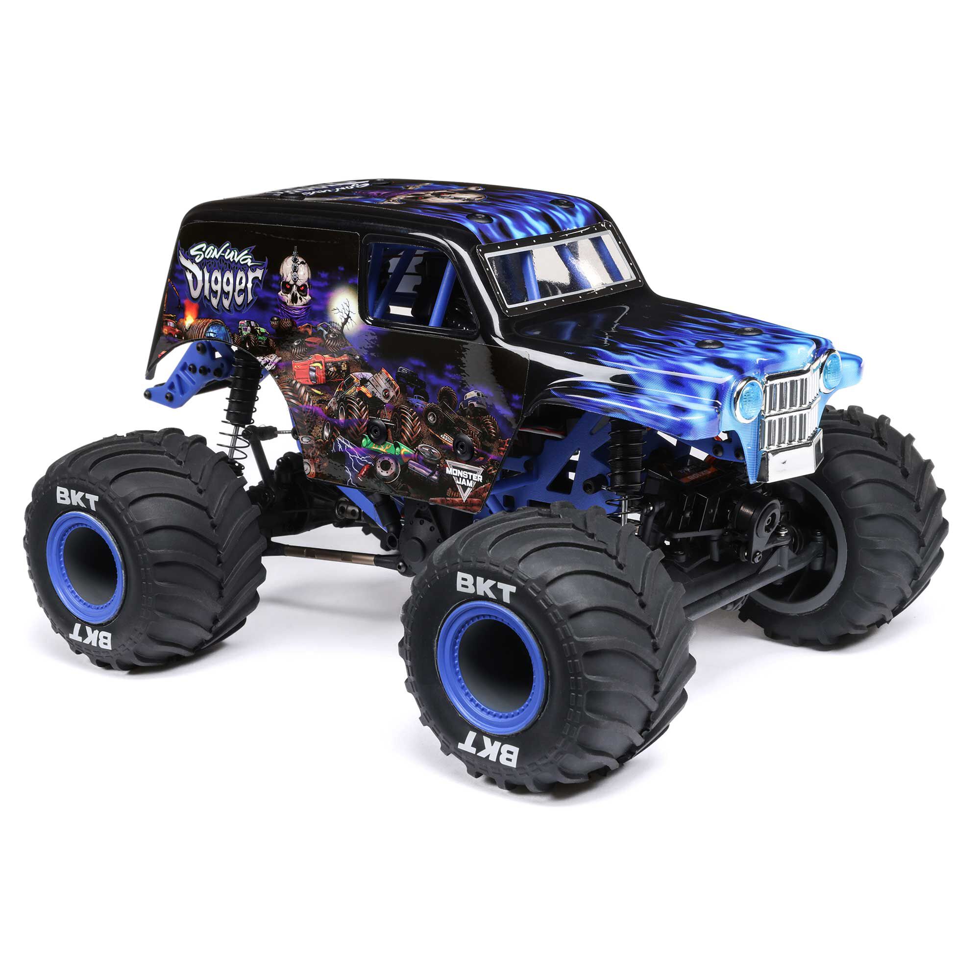 Losi 1/18 Mini LMT Son Uva Digger 2S 4X4 RTR Brushed Monster Truck (Battery & Charger Included), Blue - 15