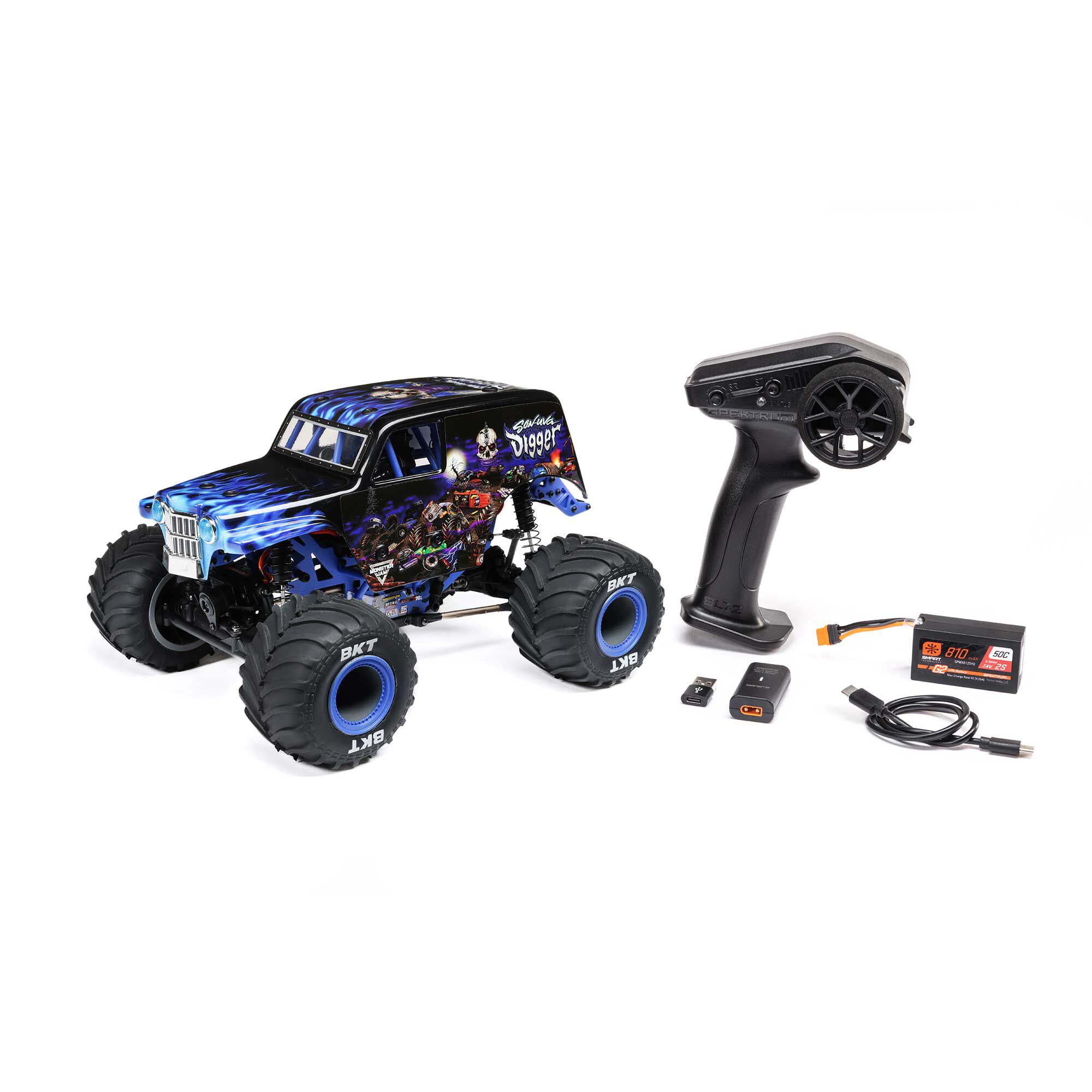 Losi 1/18 Mini LMT Son Uva Digger 2S 4X4 RTR Brushed Monster Truck (Battery & Charger Included), Blue - 13