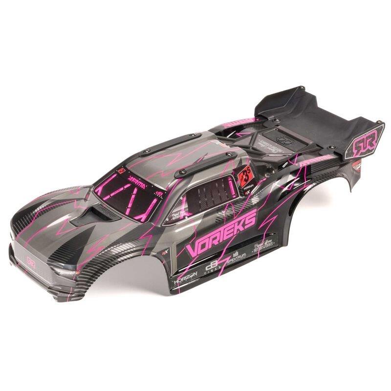 ARRMA 1/10 Painted Decaled Trimmed Body Set with Hidden Body Mount, Pink/Black