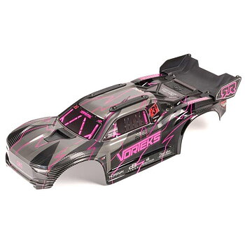 ARRMA 1/10 Painted Decaled Trimmed Body Set with Hidden Body Mount, Pink/Black