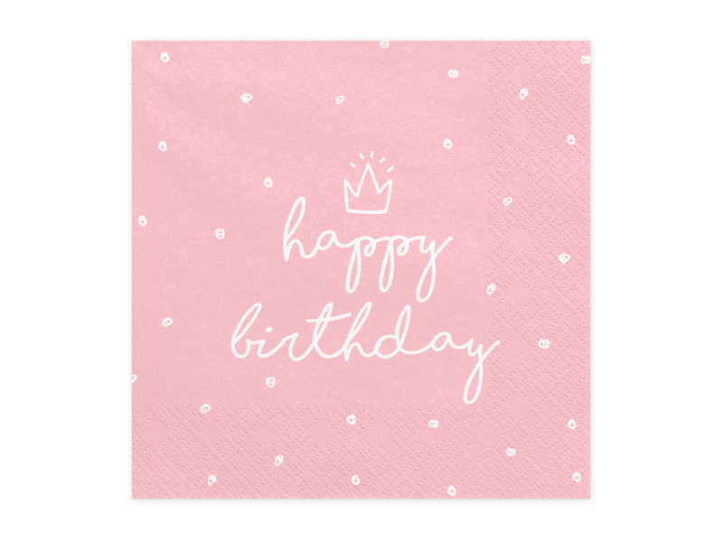 Servetter Ljusrosa "Happy Birthday" Krona