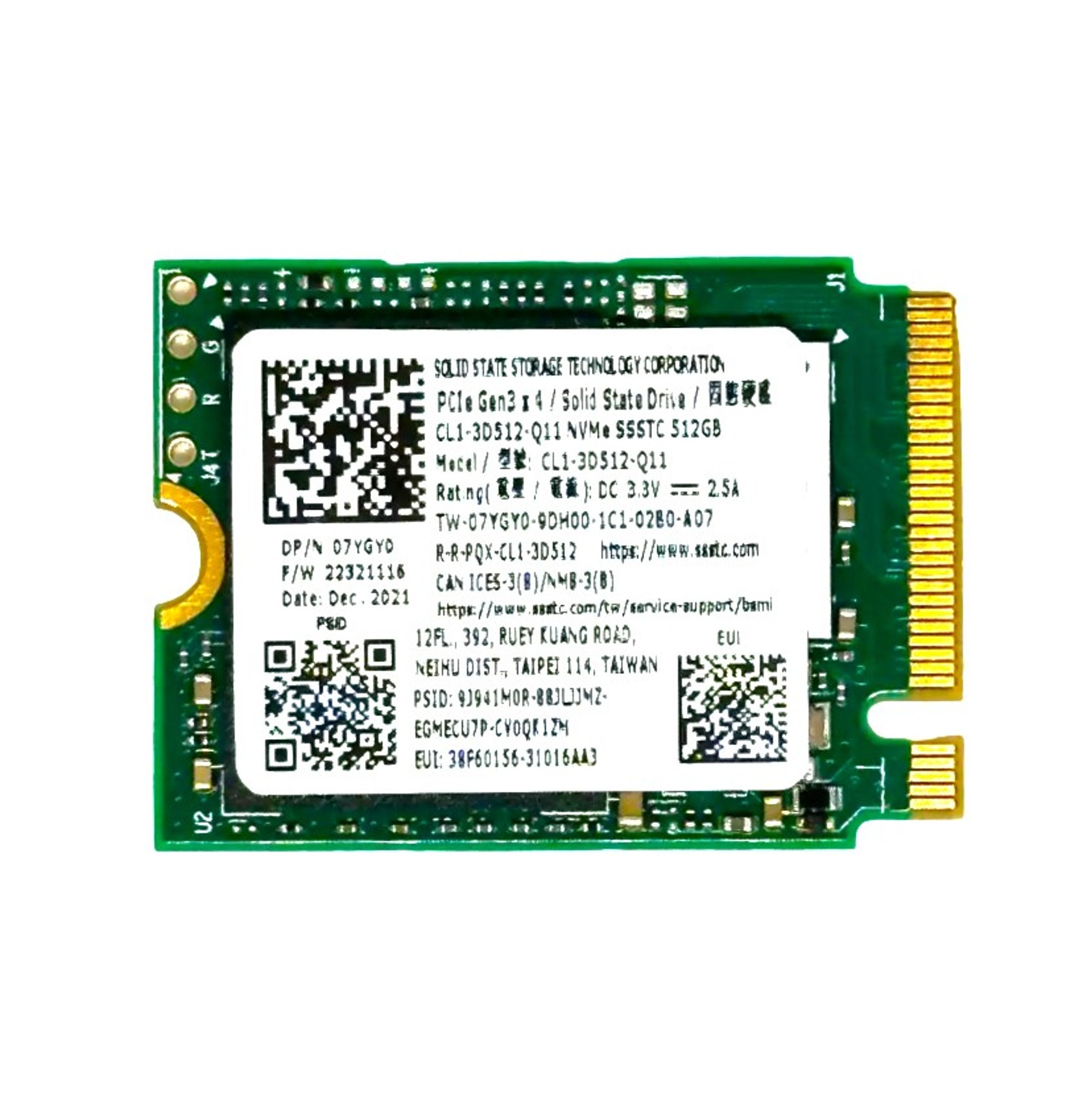 Begagnad 512GB Dell SSSTC Lite-ON CL1-3D512-Q11 M2 2230 NVMe Gen3 x4
