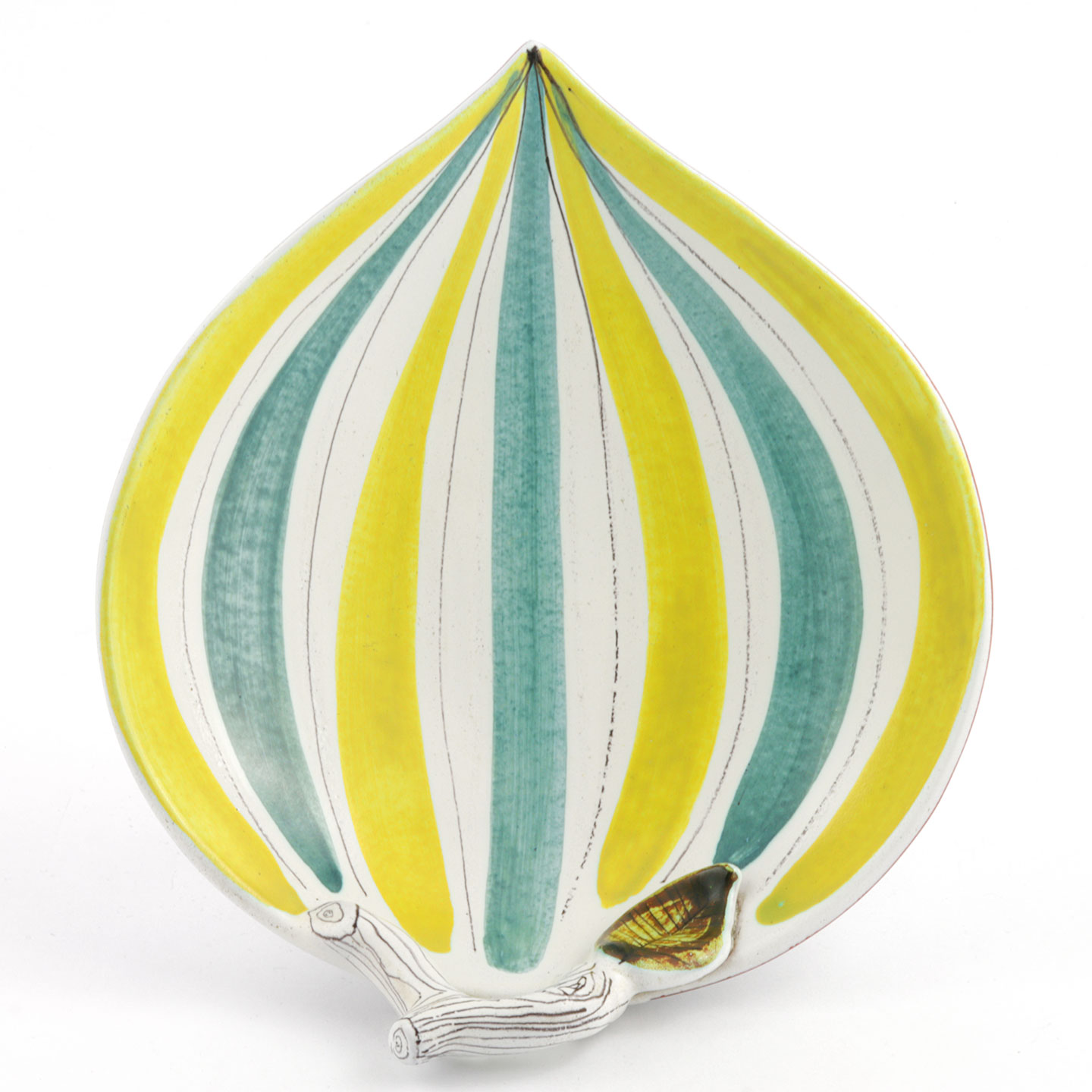 Stig Lindberg (1950s) Branched Leaf Faience Dish with Colorful
