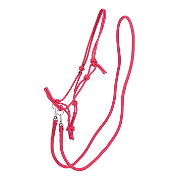 QHP Rope Halter Color with Reins - Fuchsia