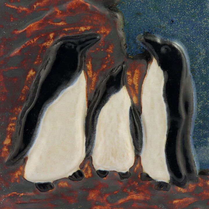 Willi Fischer (1960s) Rectangular Wall Plaque with Penguins Motif 22 cm