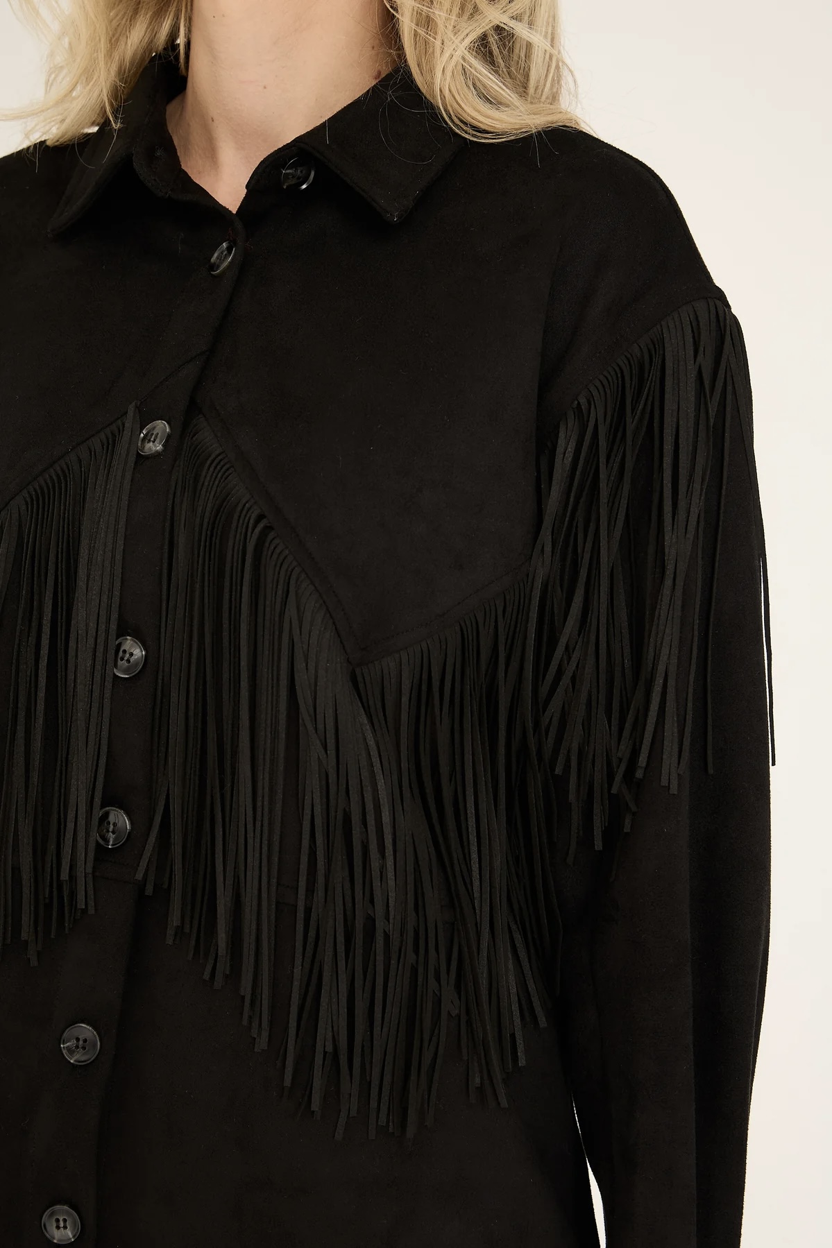 A-View - Suede Fringe Shirt Black - 3