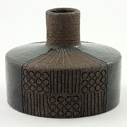 Inger Persson (1960s) Wide Studio Vase with Black Decor 16/13 cm