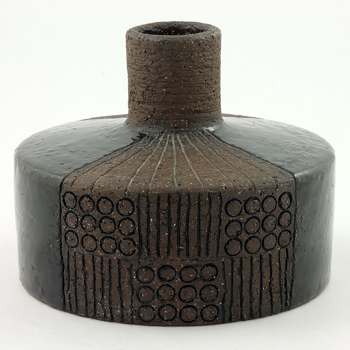  Inger Persson (1960s) Wide Studio Vase with Black Decor 16/13 cm