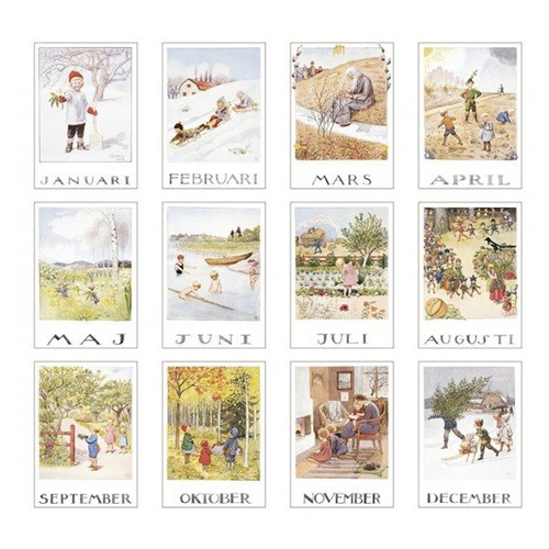 Månadsbilder A4 format Elsa Beskow       12 bilder i mapp