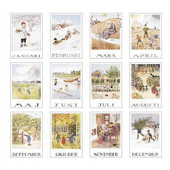 Månadsbilder A4 format Elsa Beskow       12 bilder i mapp