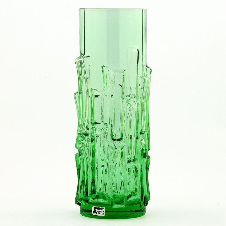 Bo Borgström (Bark 1960s) Green Vase with Linear Relief Sections 21 cm