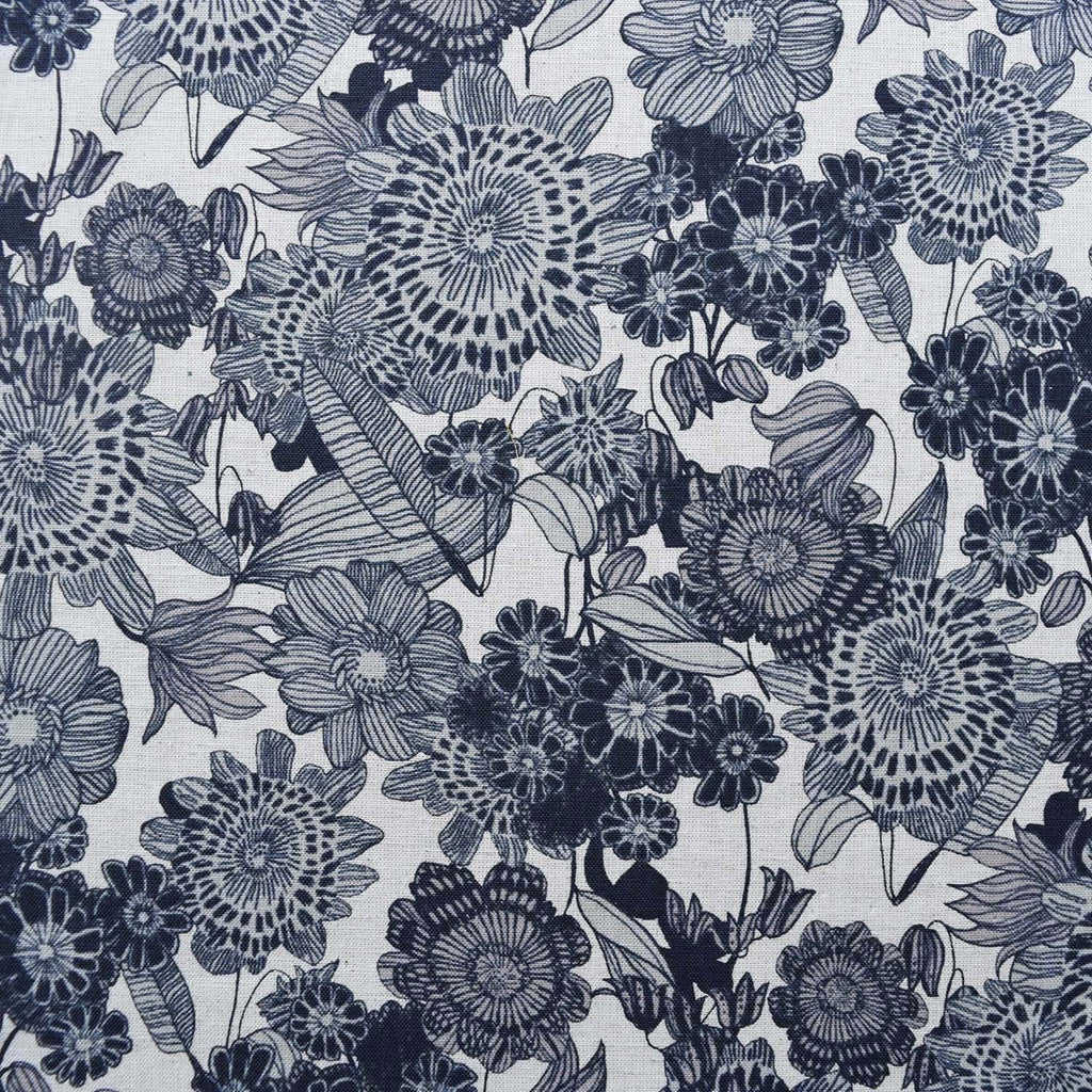 Tyg - Beige/Blå blommor - JAPANSKT KOKKA - 2