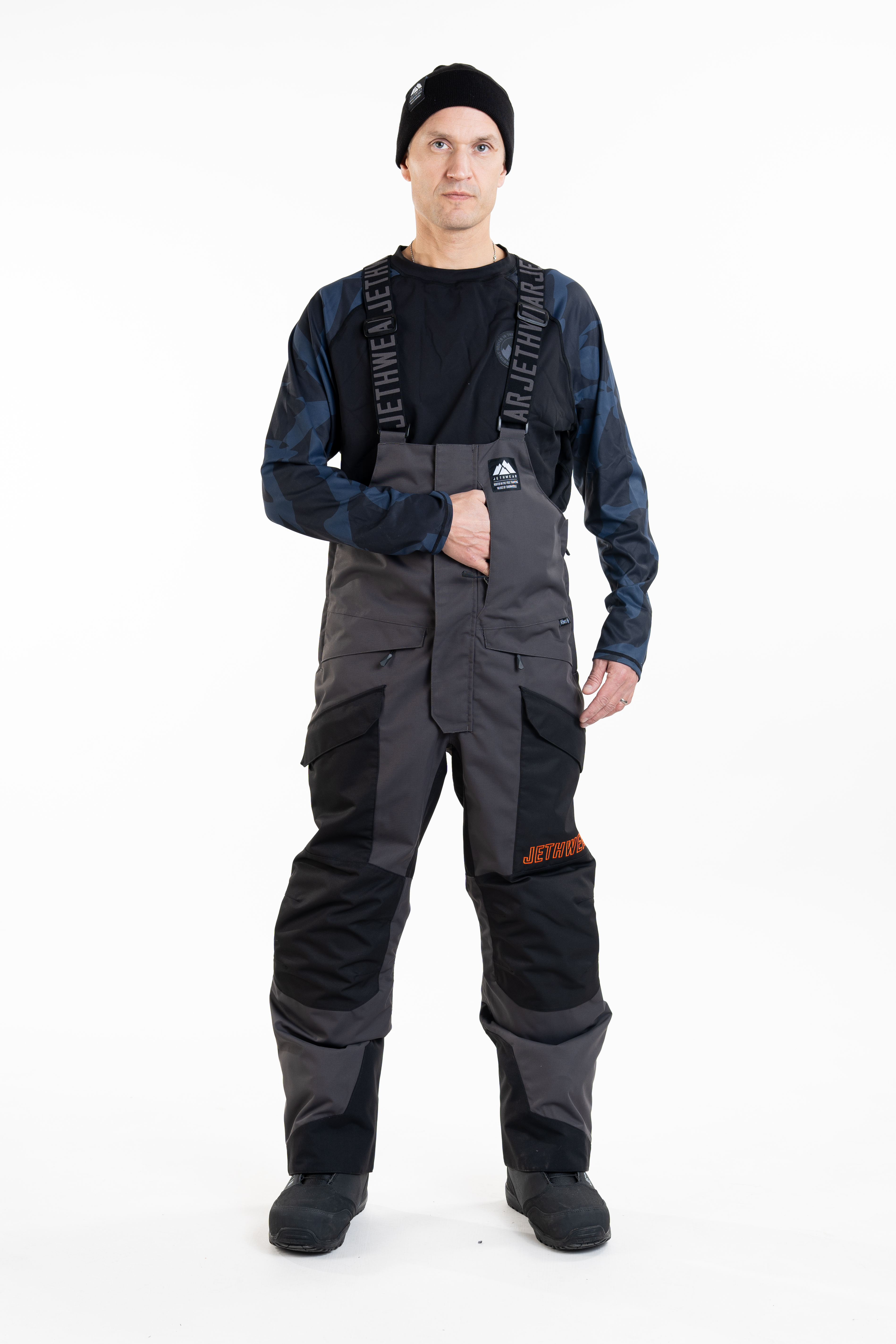 Jethwear M's Treeline Bib Pant- Black / Iron / Orange - Shell  - 9