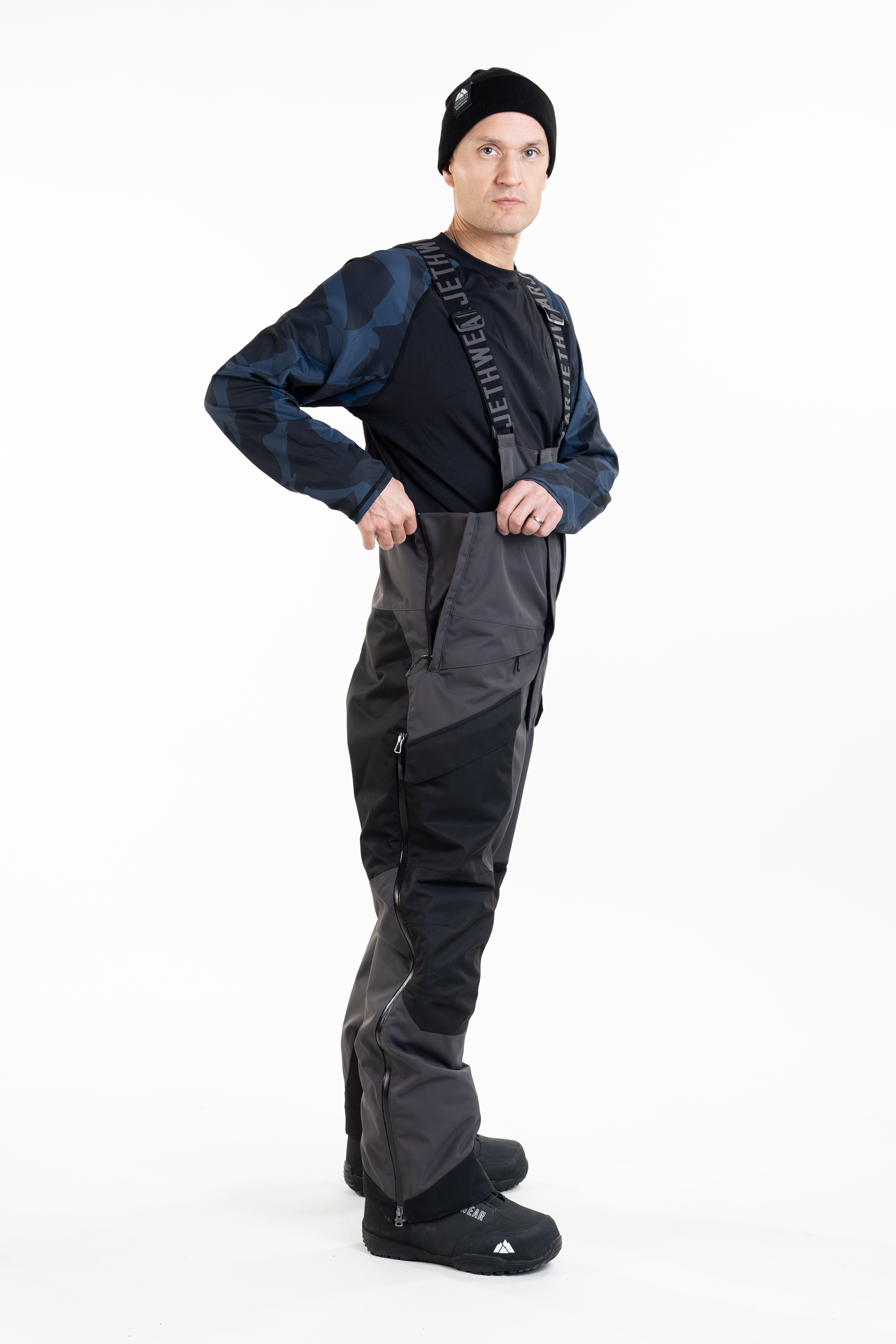 Jethwear M's Treeline Bib Pant- Black / Iron / Orange - Shell  - 10