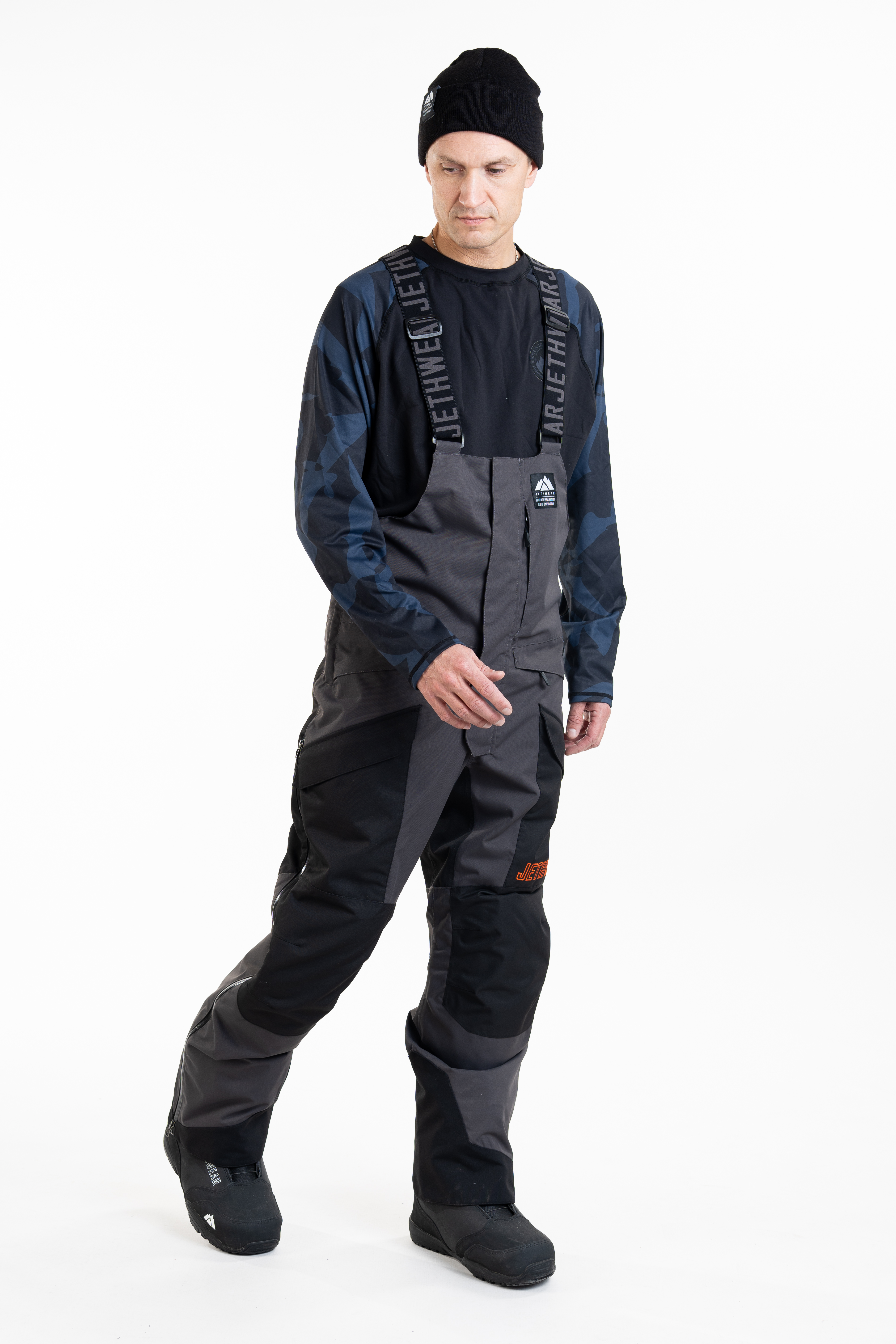 Jethwear M's Treeline Bib Pant- Black / Iron / Orange - Shell  - 6