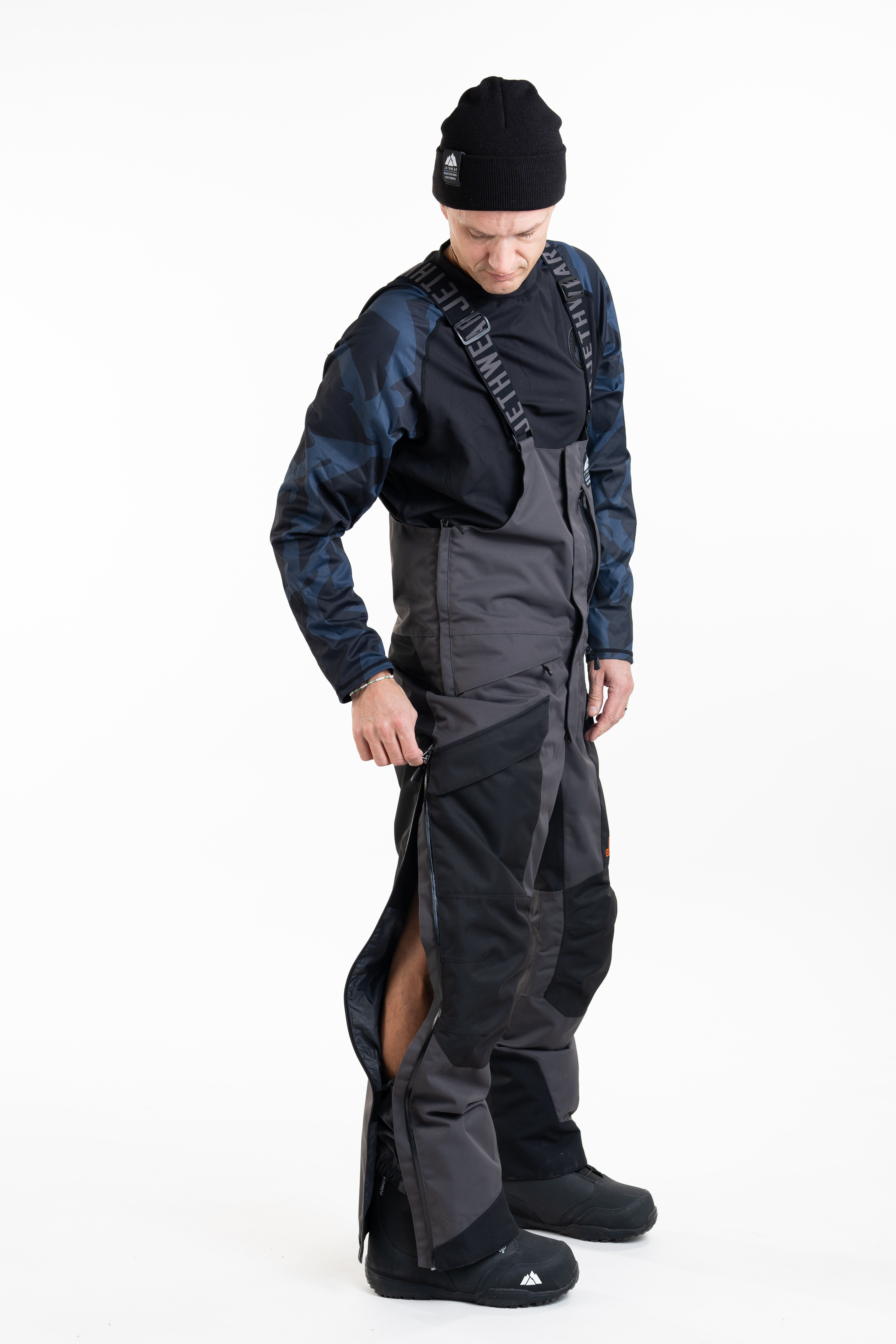 Jethwear M's Treeline Bib Pant- Black / Iron / Orange - Shell  - 15