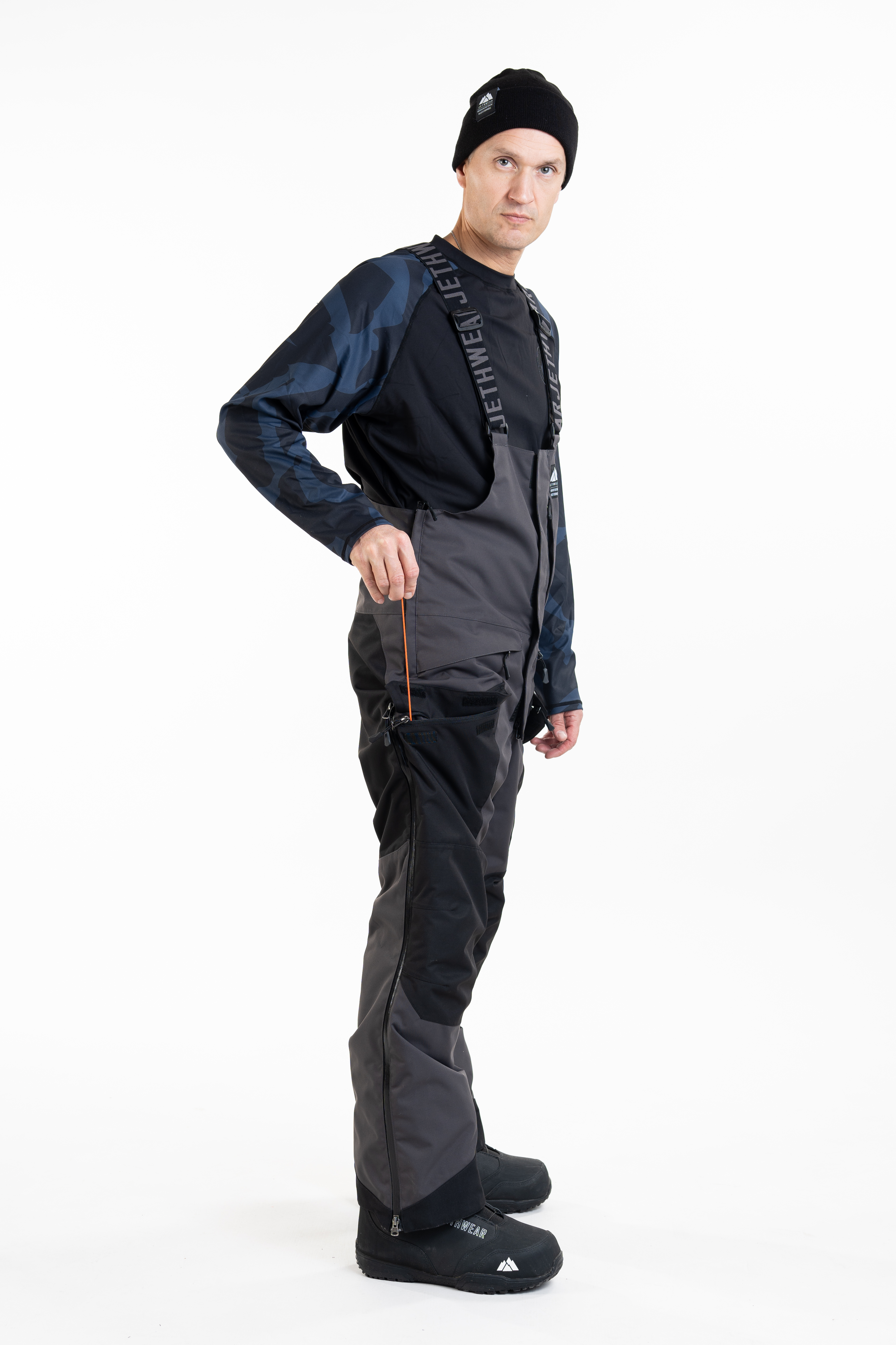 Jethwear M's Treeline Bib Pant- Black / Iron / Orange - Shell  - 14