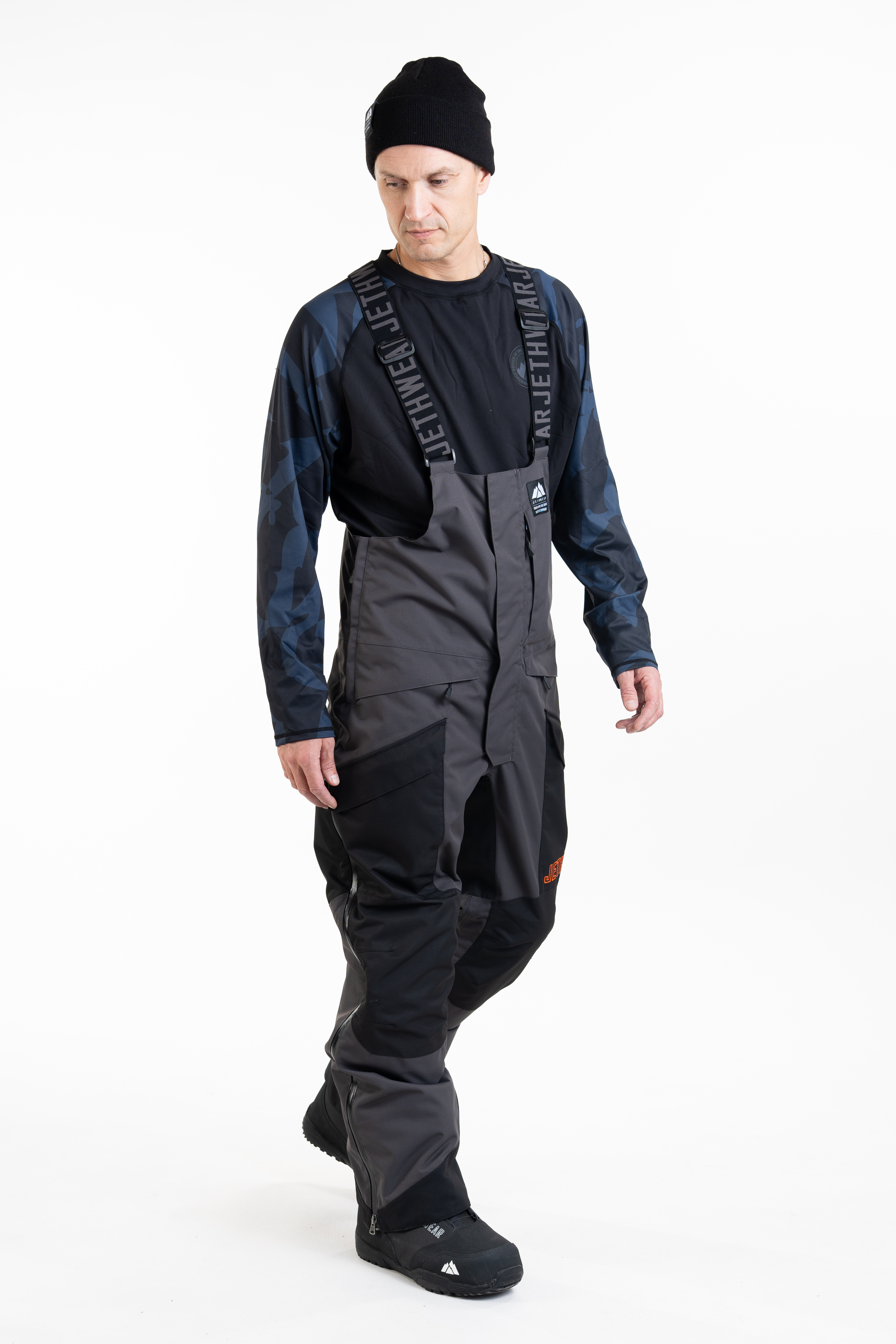 Jethwear M's Treeline Bib Pant- Black / Iron / Orange - Shell  - 7