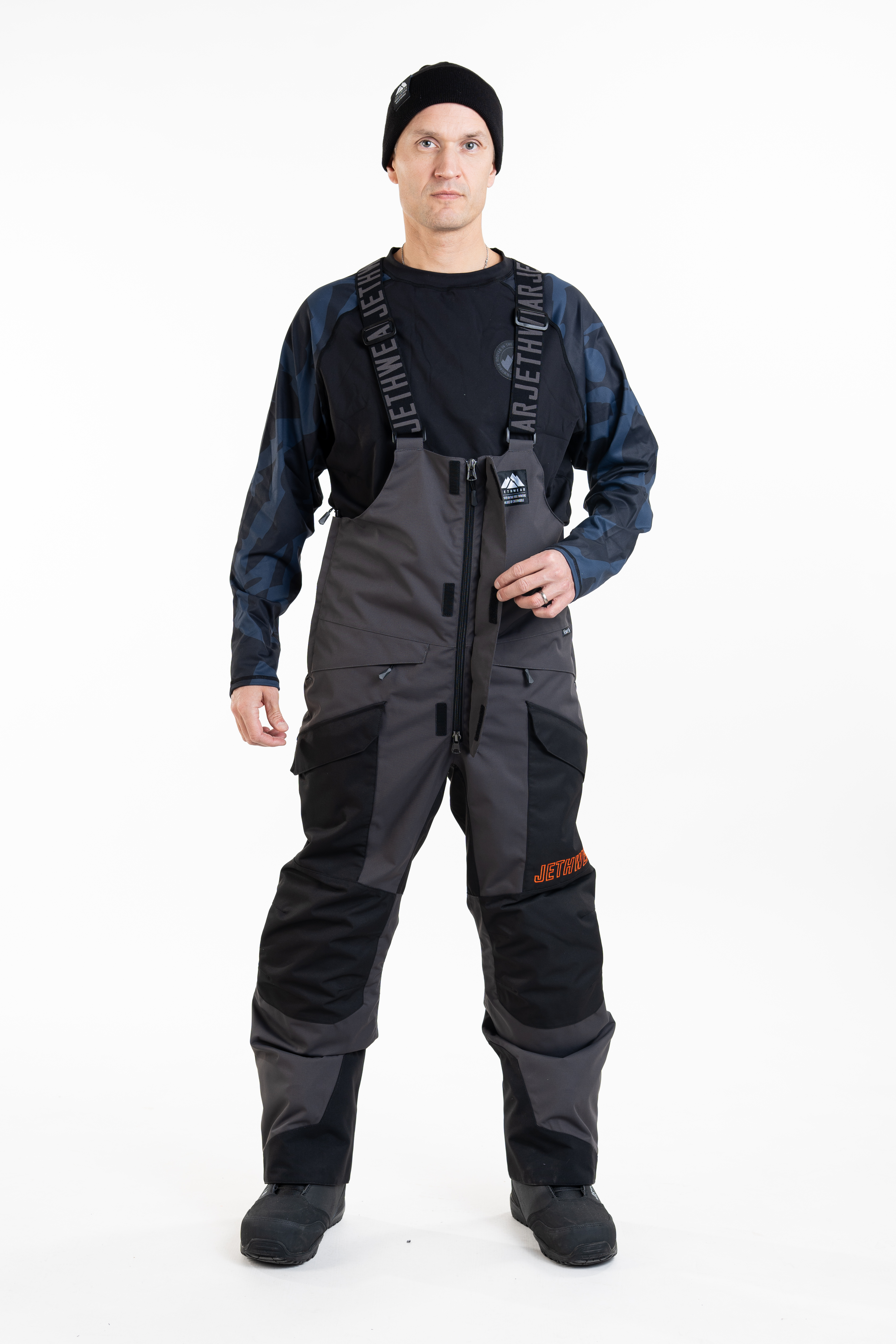 Jethwear M's Treeline Bib Pant- Black / Iron / Orange - Shell  - 11