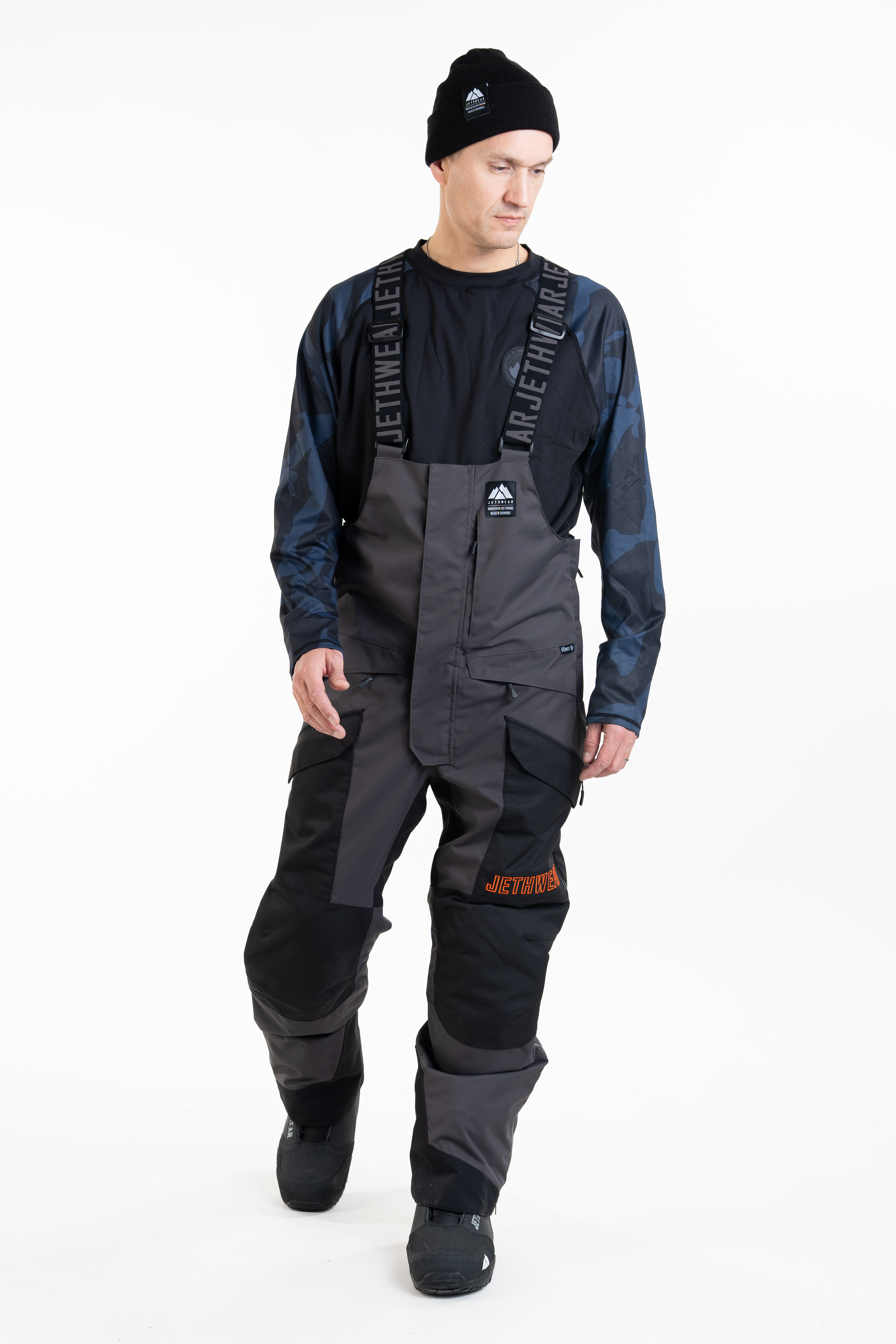 Jethwear M's Treeline Bib Pant- Black / Iron / Orange - Shell  - 5