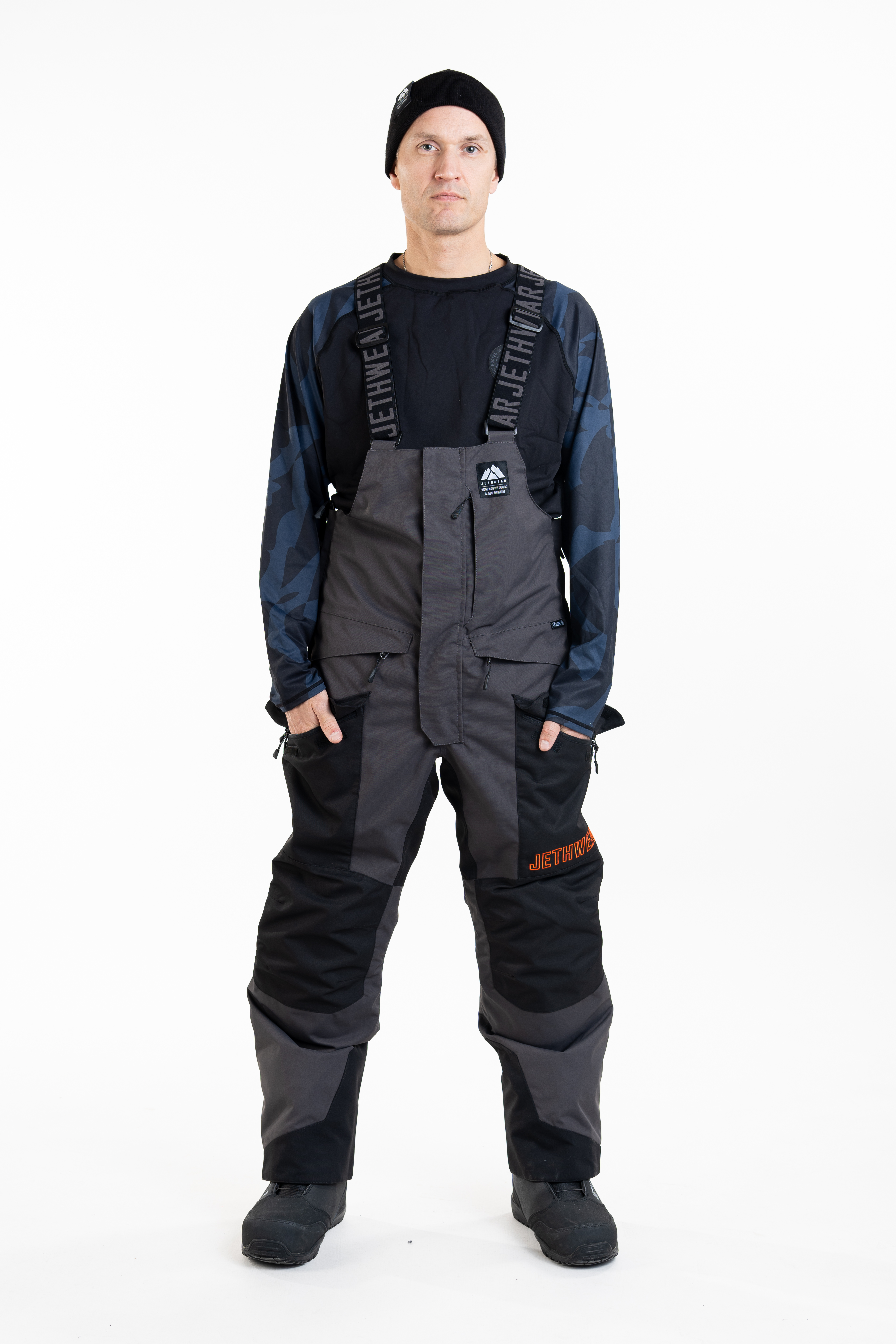 Jethwear M's Treeline Bib Pant- Black / Iron / Orange - Shell  - 13