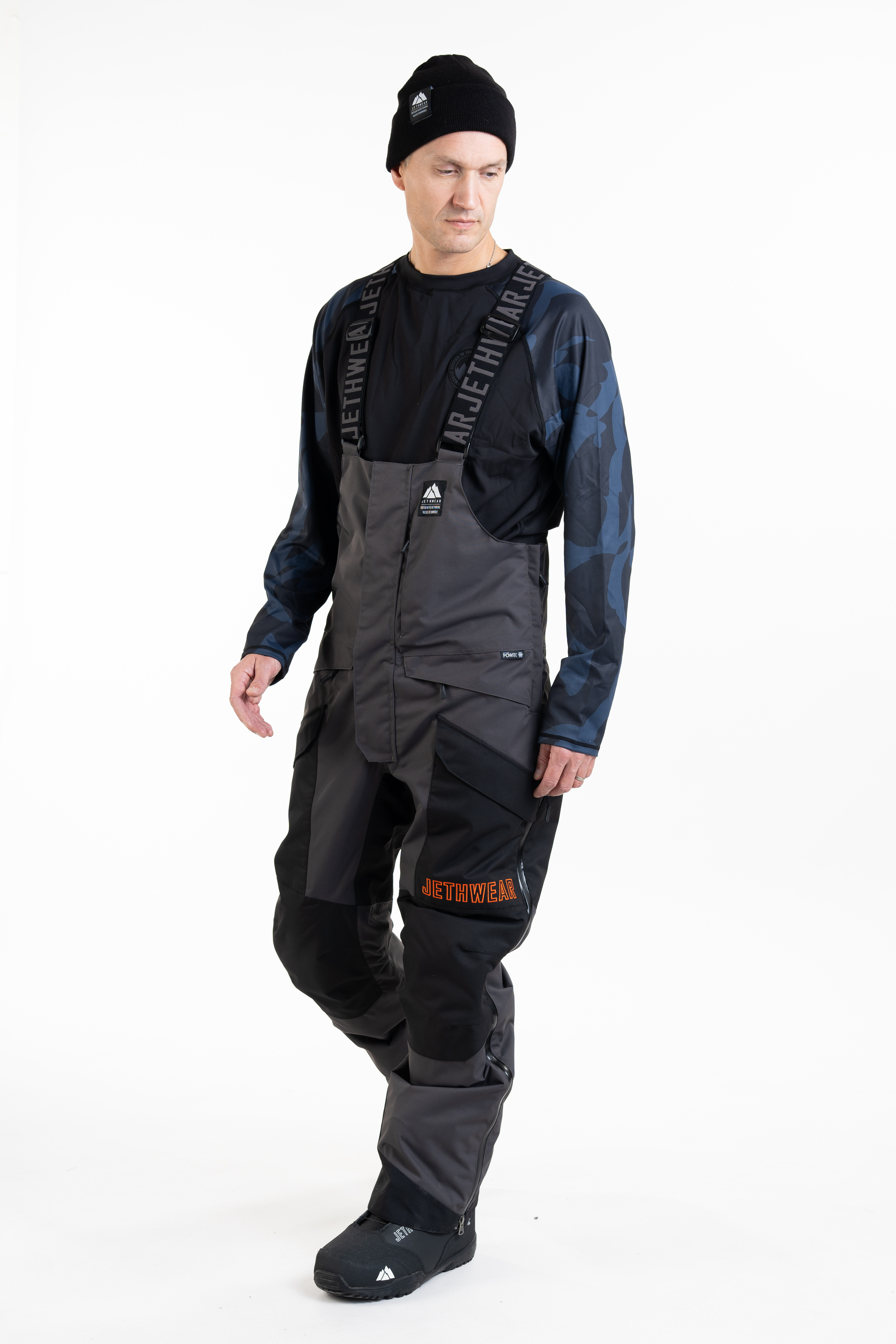 Jethwear M's Treeline Bib Pant- Black / Iron / Orange - Shell  - 8