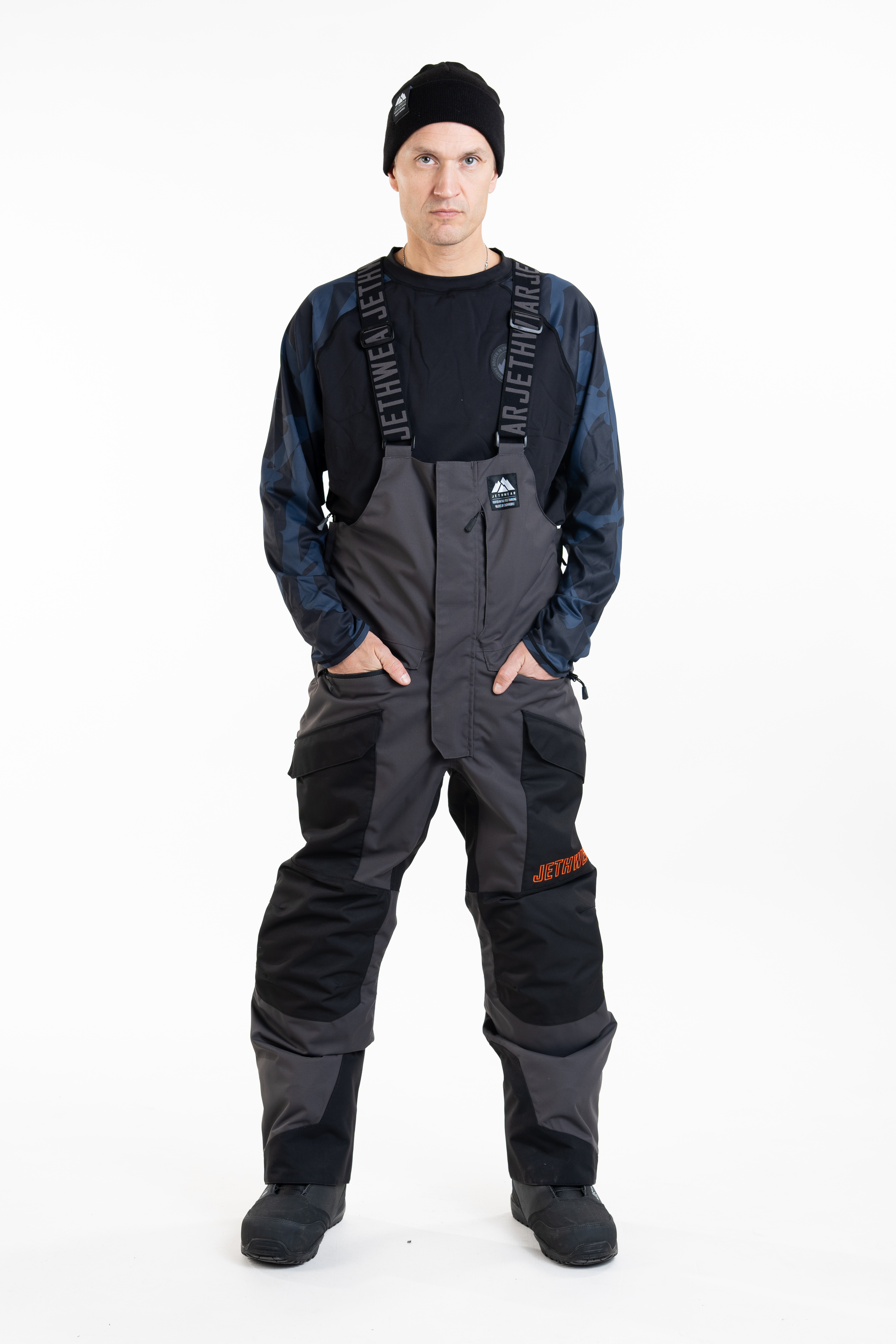 Jethwear M's Treeline Bib Pant- Black / Iron / Orange - Shell  - 12