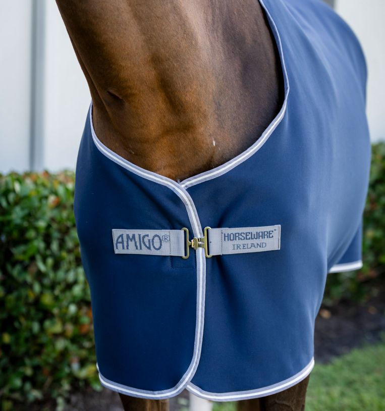 Horseware Amigo Jersey Pony Cooler Sweat Sheet - Navy/Titanium Grey & Silver - Moisture-wicking
