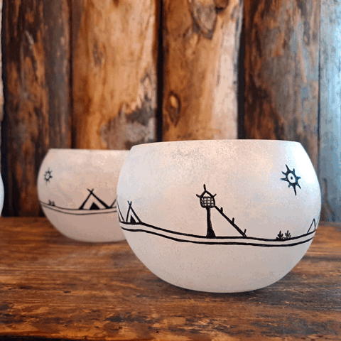 Candle ball Glass, Sami pattern, Mouth blown and Handmade, Jokkmokk design
