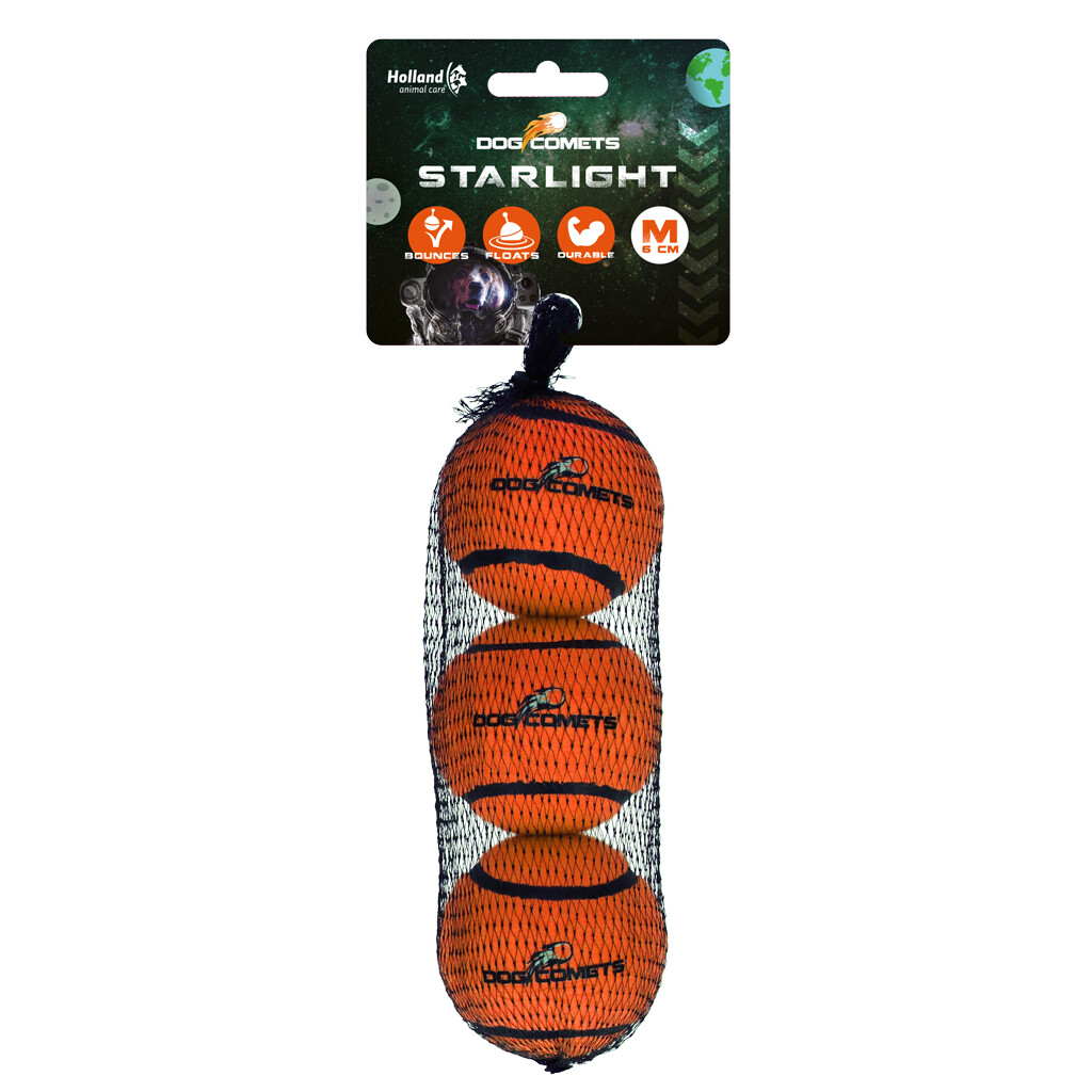 Dog Comets Starlight Tennisbälle Hundespielzeug (3er-Pack) M – Orange
