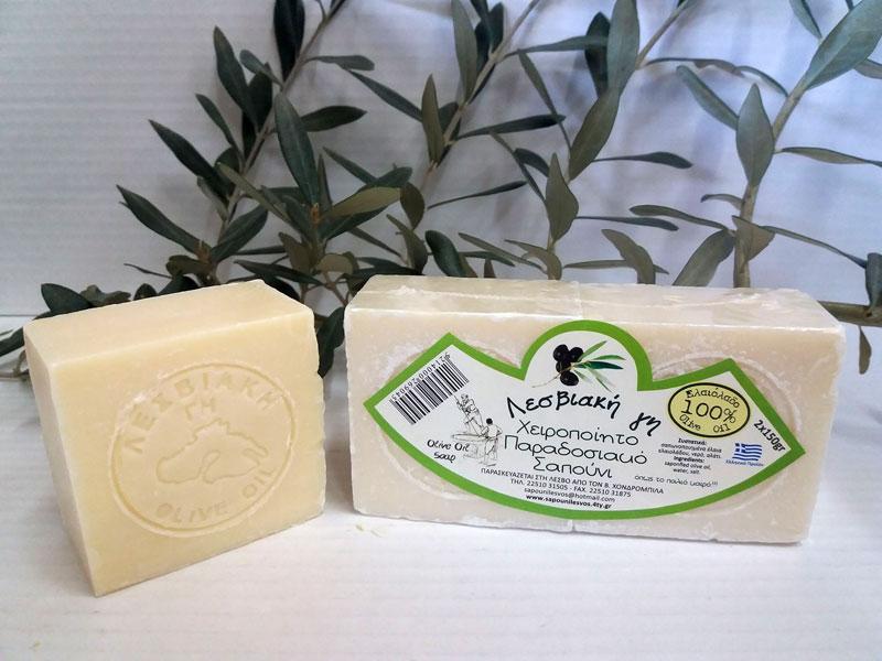 olive soap from Lesvos (Mytilene), 2pcs x 150g, Lesviaki gi, white - 2