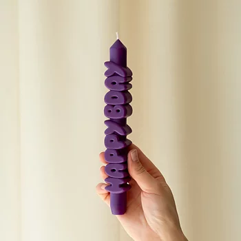Taper Candle Happy Bday Indigo 3D
