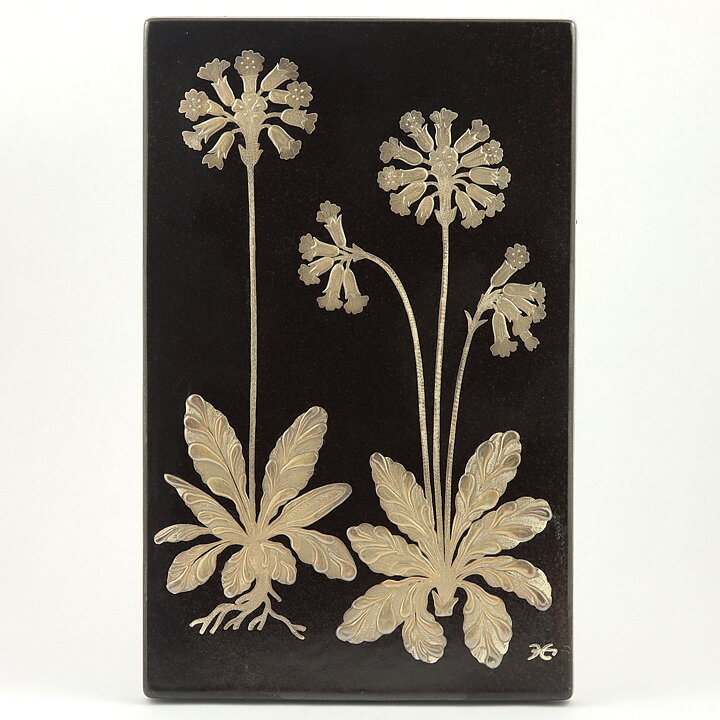 ハインツ・エレット  Landskapsblommorシリーズ  花の茶色い陶板  キバナノクリンザクラ  34cm  1972年