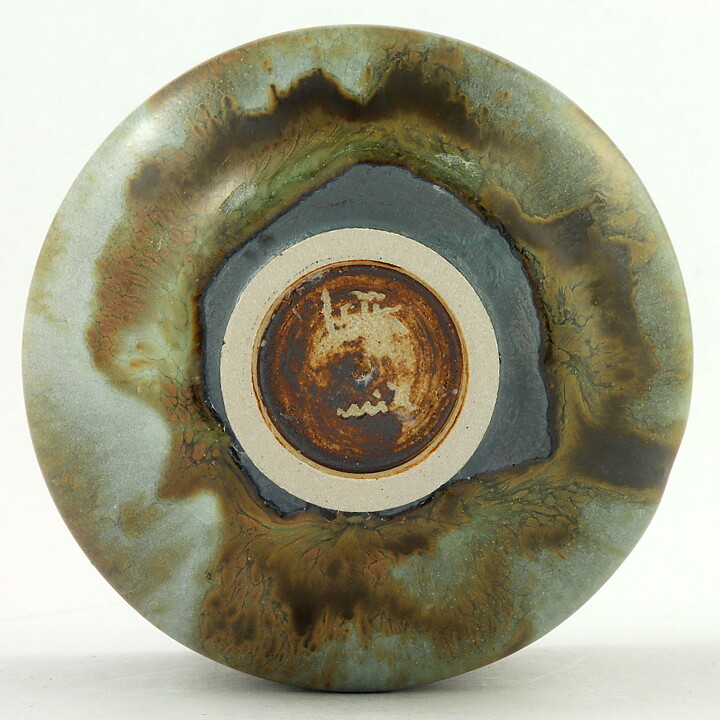 Isak Isaksson (2000s) Unique Chawan Bowl with Green/Brown Glaze 9 cm #36