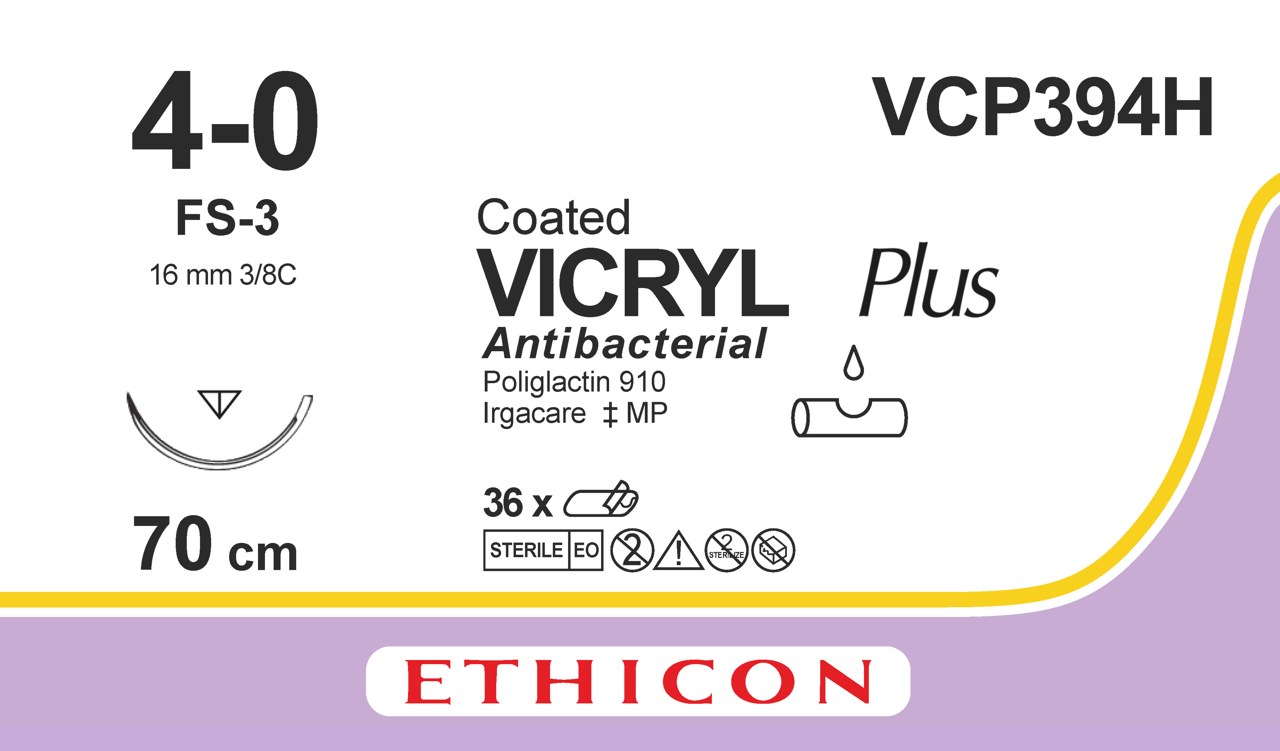 Vicryl Plus suture 4-0, VCP394H, FS-3 needle, 70 cm purple