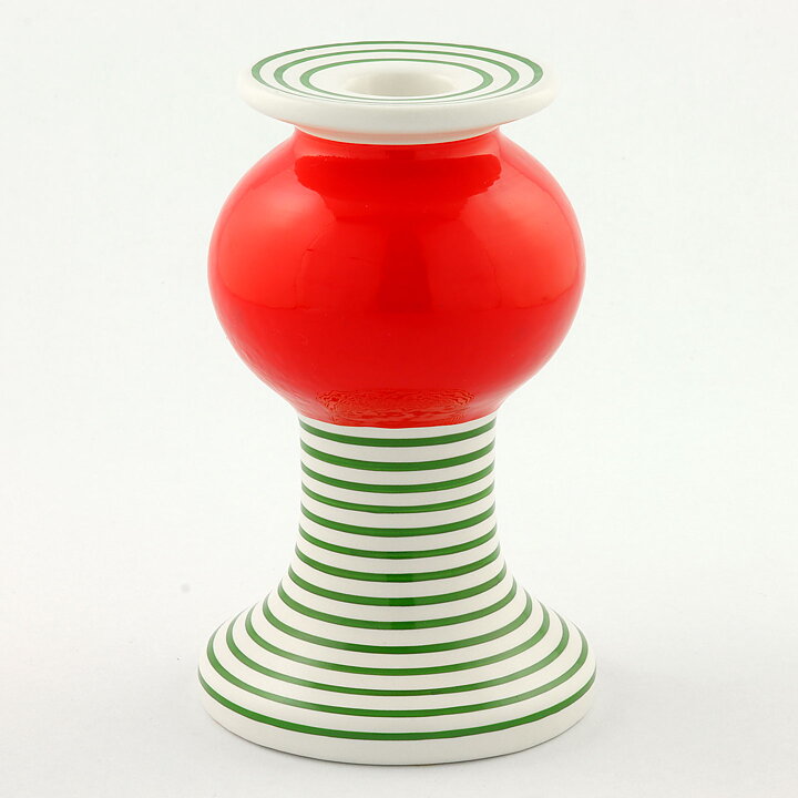Lisa Larson (1993) Limited Candleholder with Green/Red Decor 14 cm (2)