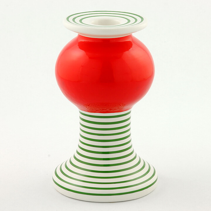 Lisa Larson (1993) Limited Candleholder with Green/Red Decor 14 cm (2)