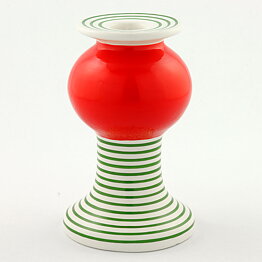 Lisa Larson (1993) Limited Candleholder with Green/Red Decor 14 cm (2)