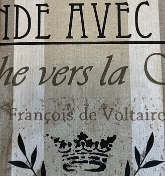 Hissgardin Voltaire Paris tryck knytband shabby chic lantlig stil