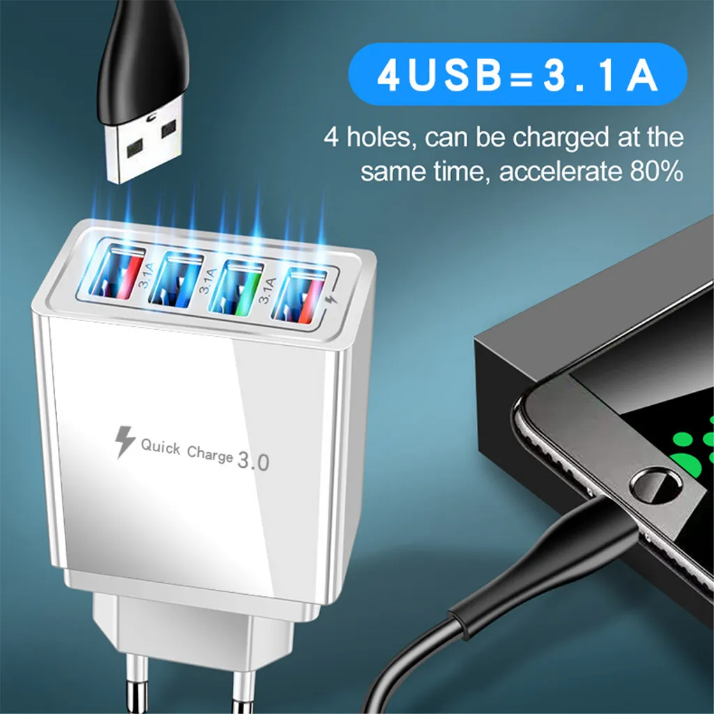 SiGN Snabbladdare 4xUSB-A, PD & Q.C 3.0, 33W - Vit - 4