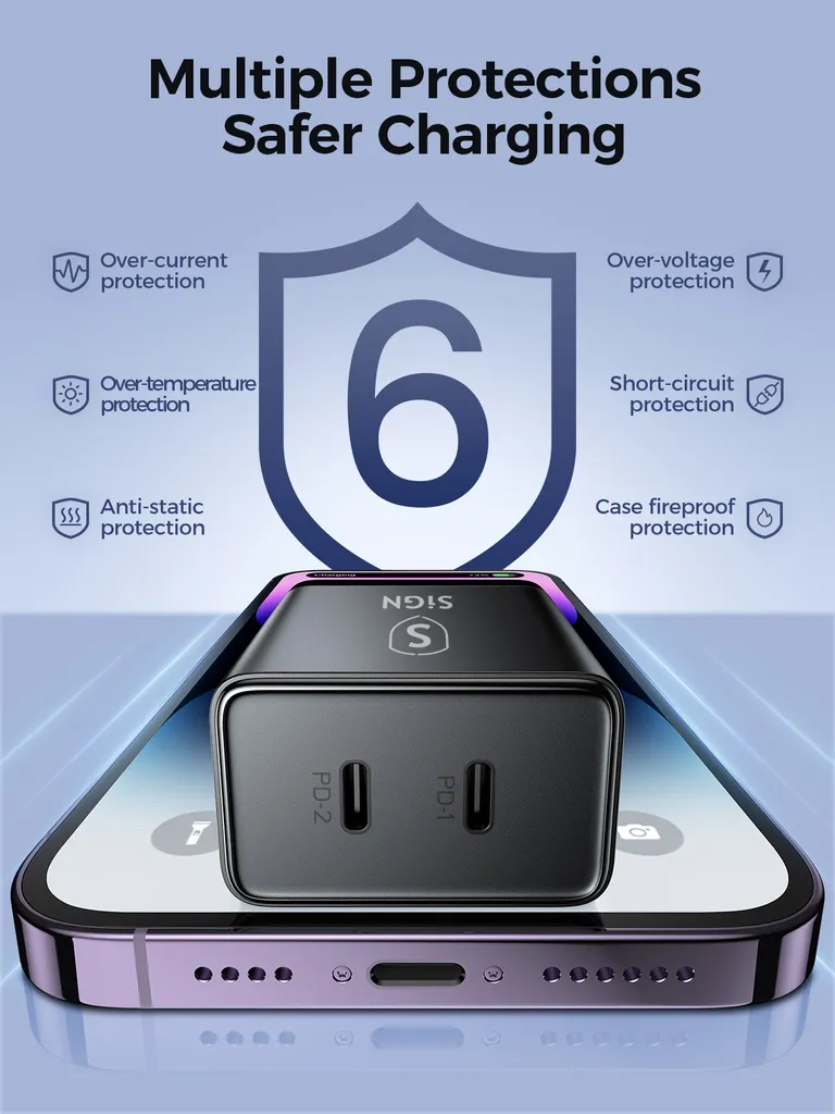 SiGN Dual USB-C PD Laddare 40W - Svart - 4