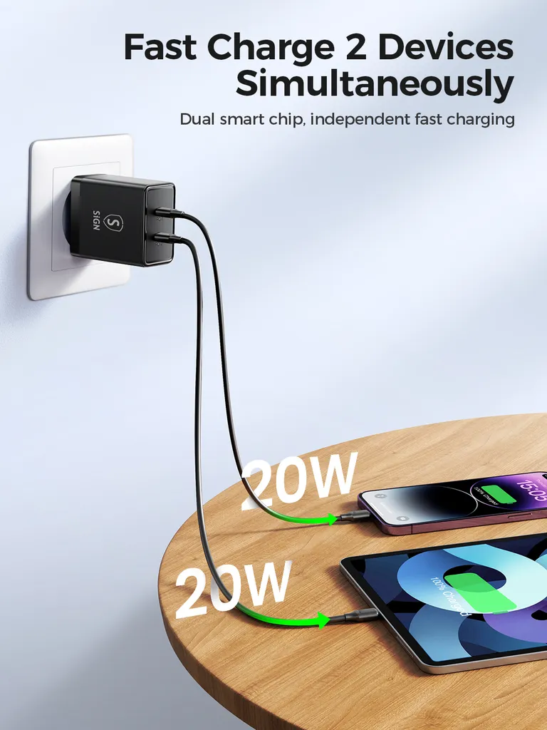 SiGN Dual USB-C PD Laddare 40W - Svart - 3
