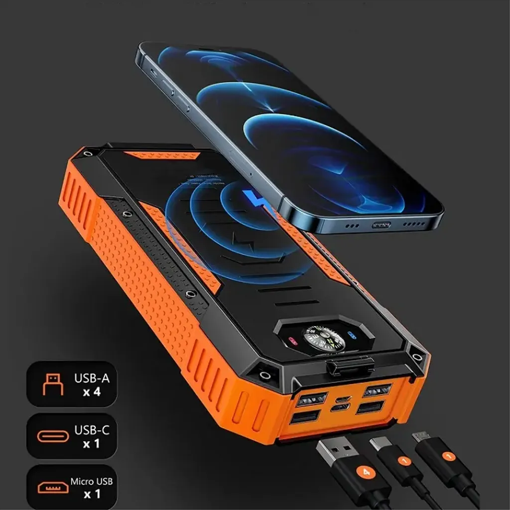 SiGN Solcell Powerbank med Trådlös Laddning, 20000mAh - Orange - 9