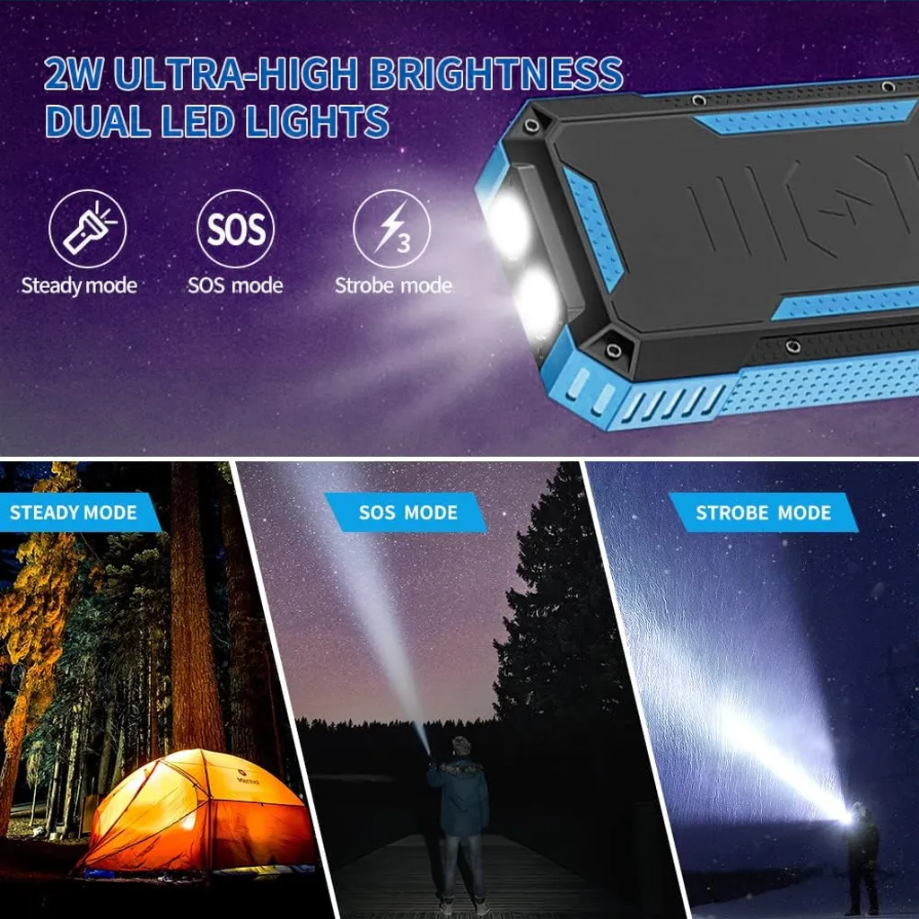 SiGN Solcell Powerbank med Trådlös Laddning, 20000mAh - Blå - 9