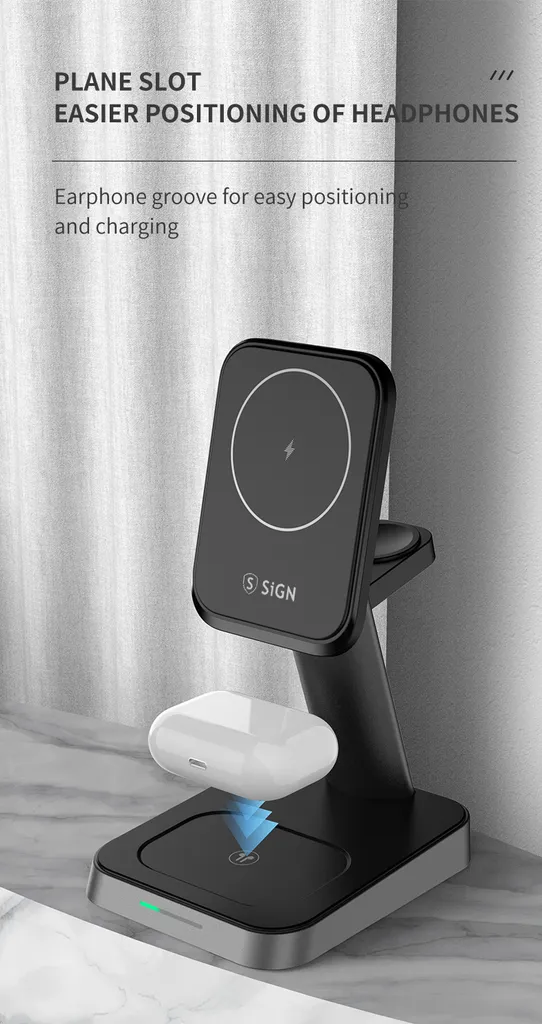 SiGN 3-in-1 15 W Trådlös MagSafe laddningställ för iPhone, Apple Watch, Airpods - Svart - 4