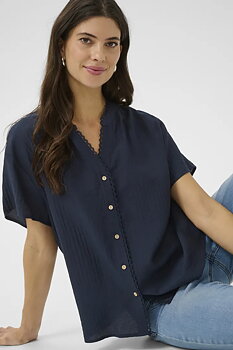 Cream Lori Lace Shirt Navy Blazer