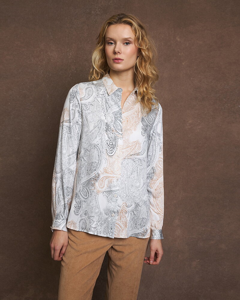 Skjortblus Caura offwhite/svart/beige