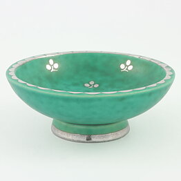 Wilhelm Kåge (Argenta 1959) Green Bowl with Silver Flower Decor 10 cm